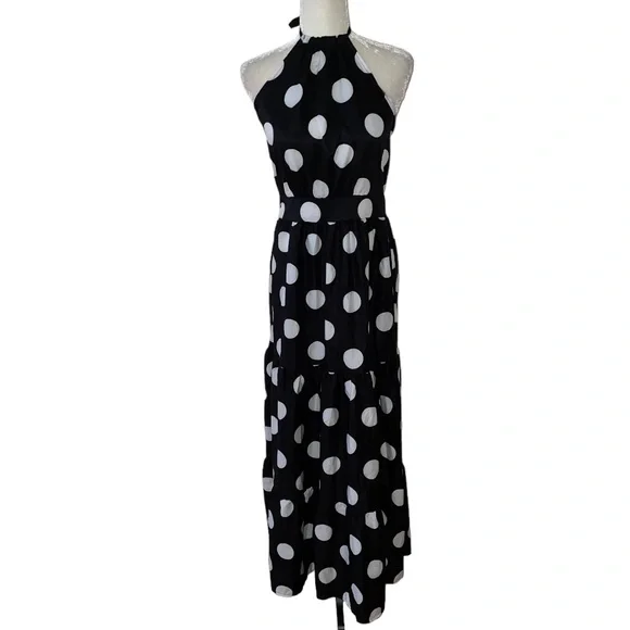 Dresses | Black White Polkadot Halter Maxi Dress | Poshmark